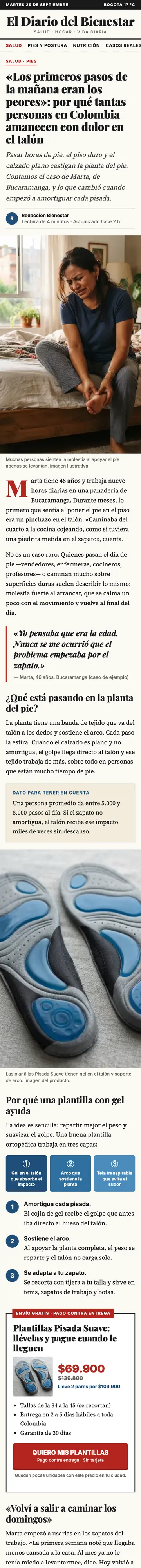 Página de venta de ejemplo tipo noticia